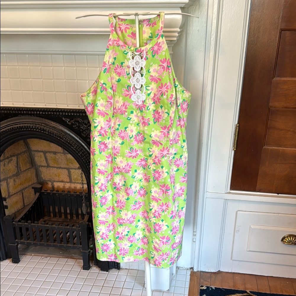Lilly Pulitzer Floral Dress w/lace embellishments. Worn about 5-6x-good shape!